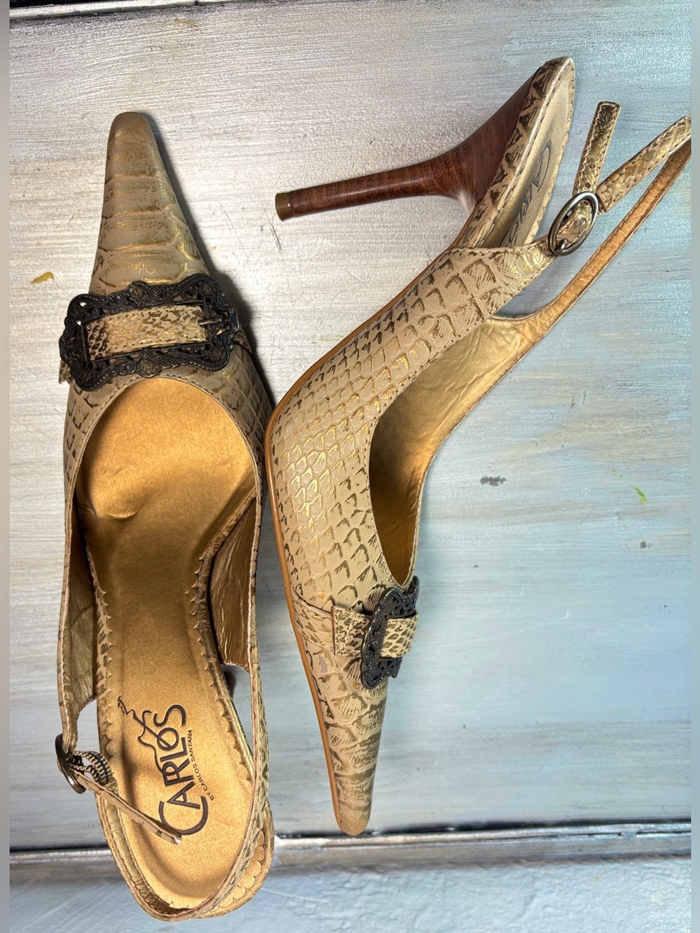 Carlos Santana "Prospect" Metallic Alligator-Textured Slingback Heel Size 7.5 - Picture 7 of 13